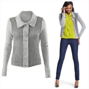 CAbi #3006 Gray Square Stitch Chunky Knit Open Sweater Cardigan Jacket Small